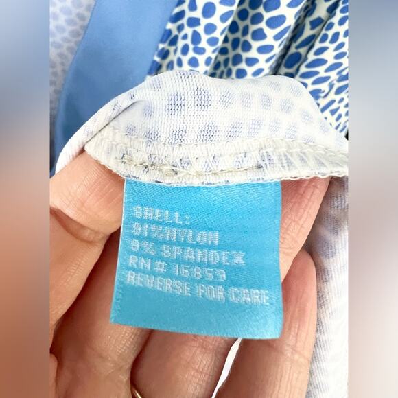 J. McLaughlin Catalina Cloth Blythe Dress faux wrap blue cream long sleeve large - Picture 4 of 7